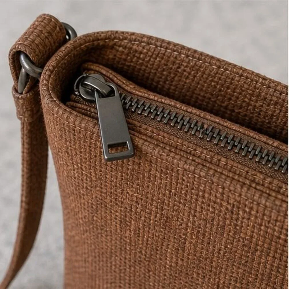 Cognac Woven Crossbody Bag